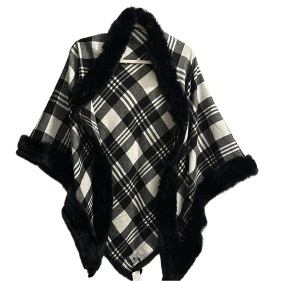 Jessica McClintock Jackets & Blazers - Flannel and faux fur shawl